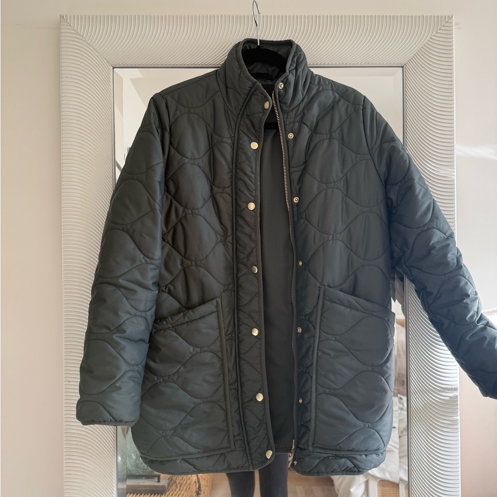 Quince Featherless Quilted Long Puffer Jacket, Size Small, verdant pine